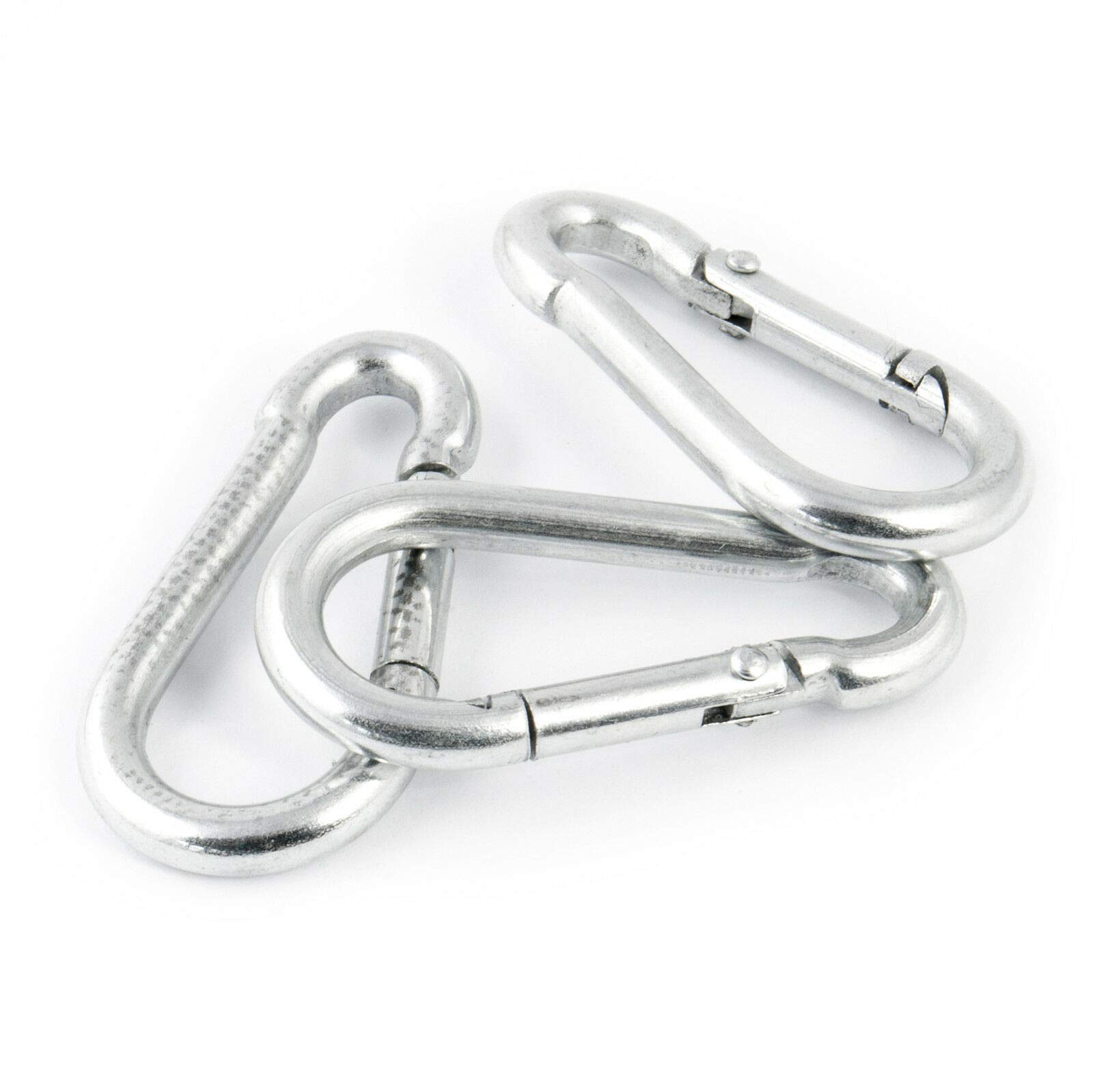 100 piezas Mosquetón para bomberos 6mm | Acero C15, galvanizado según normas de calidad DIN 5299 C | Cierre con resorte con gancho Mosquetones en acero galvanizado Accesorios para cuerdas [DQ-PP]