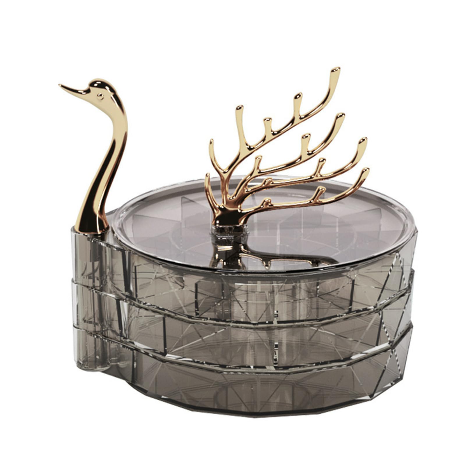 BeauentyBeauenty 3-Layer Swan Jewelry Rack with Tray,360 Degree Rotating Jewelry Showcase,Dustproof and Transparent Display Necklace Jewelry,Jewelry Box for Earrings,Rings,Necklaces (black)