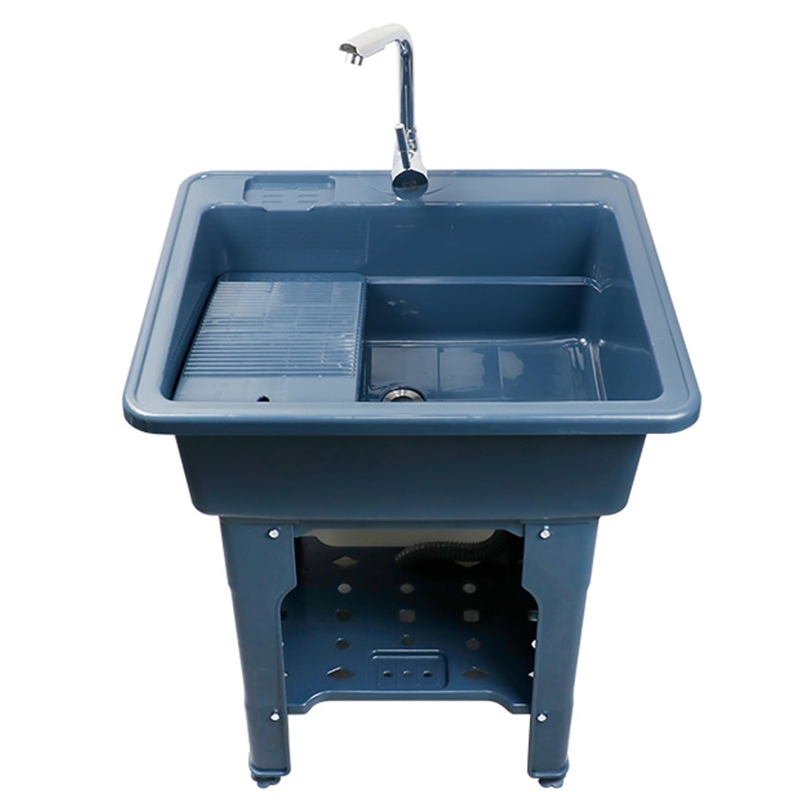 CSXSXAUO Plastic Laundry Sink with Washboard, Hot and Cold Water Faucet, Drain Kit, for Garage Basement Garden Utility