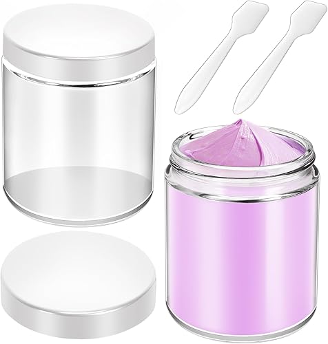 Miniatura 59 de MotBach Paquete de 3 tarros de vidrio de 16 onzas con tapas, recipientes redondos de vidrio transparente de 16.2 fl oz, tarros de maquillaje, tarro
