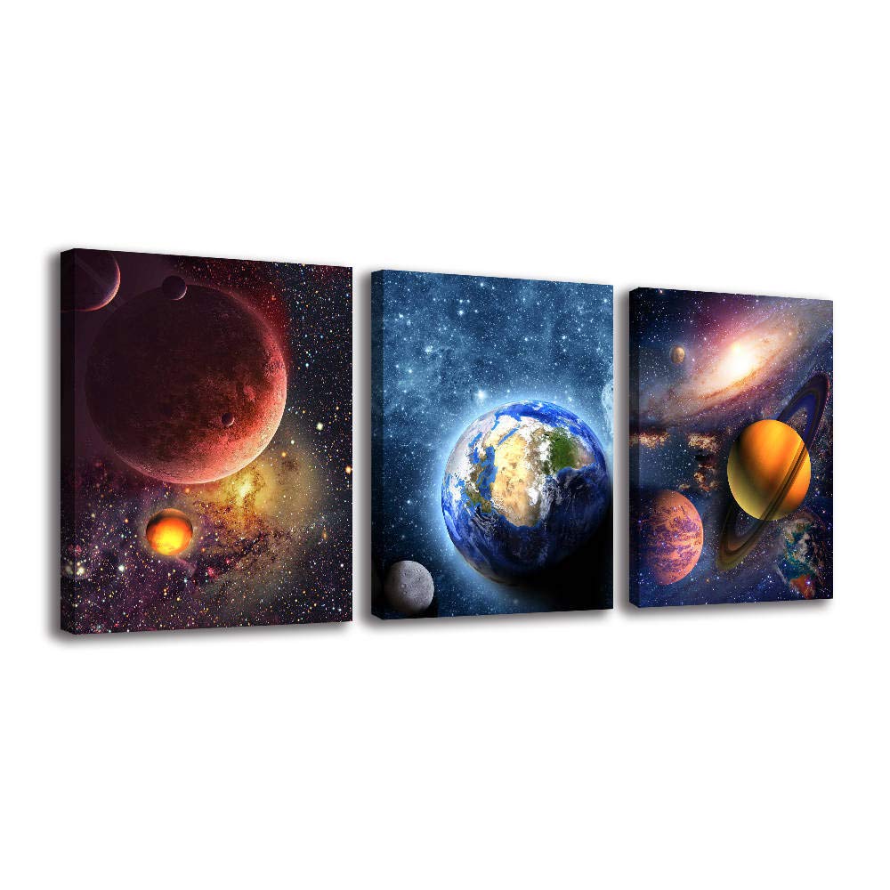BYXART Wall Art for Bedroom - Outer Space Canvas Wall Art Universe Posters and Prints Artwork for Office Wall Décor Planet Pictures Kids Wall Art for Boys Bedroom Decorations