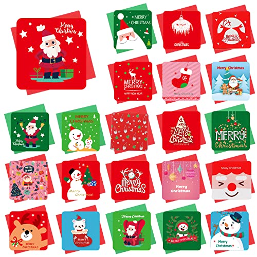 22 Sets Mini Tarjetas Navidad para Niños Tarjeta de Felicitación Navidad de Multipaquete con Sobre Bolsa Transparente Tarjeta de Navidad Divertida Surtida Tarjeta de Notas en Blanco Pequeña Cover