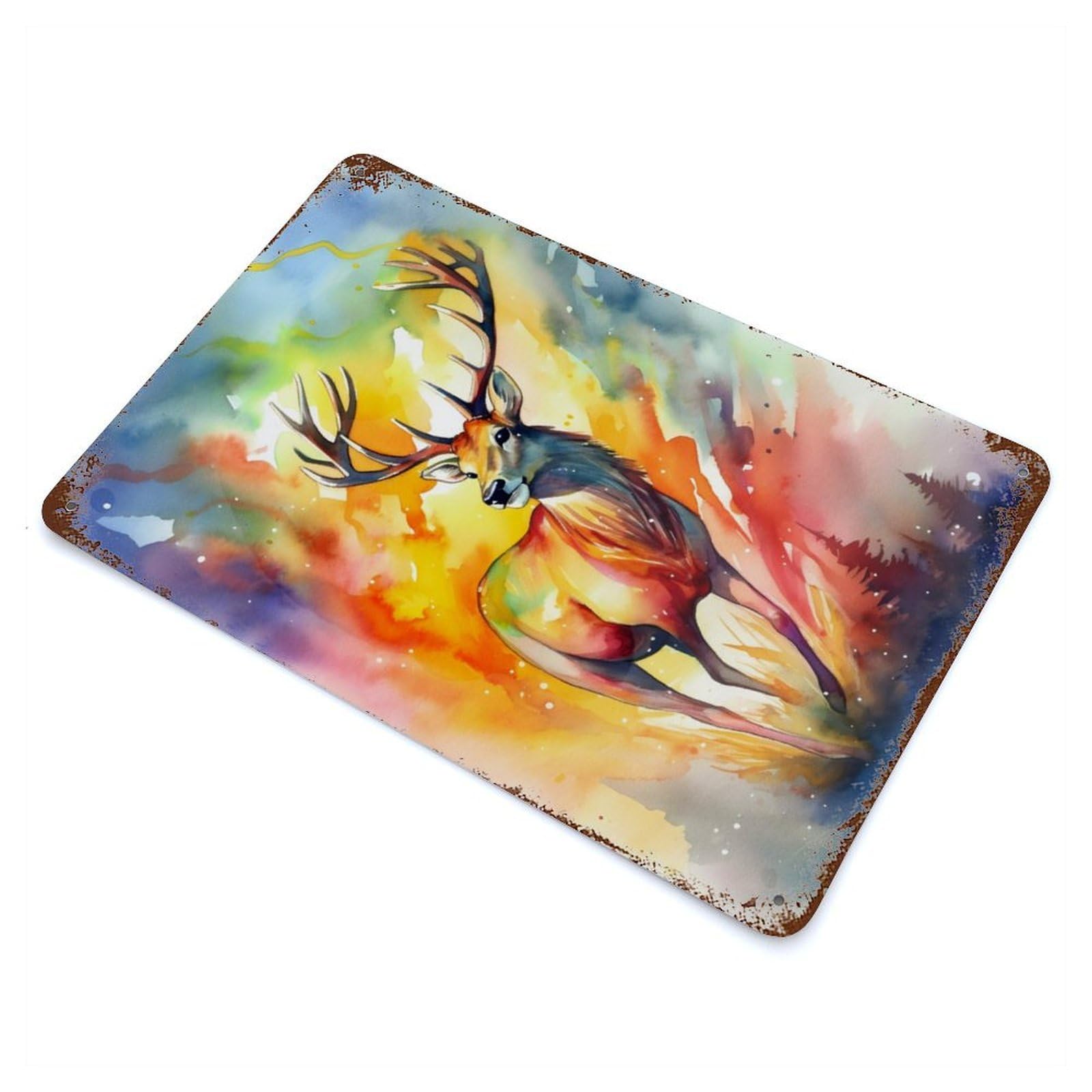 Deer Colorful Painting Retro Metal Sign 11.8"x7.9", Classic Wall Plaque for Garage, Pub Or Kitchen