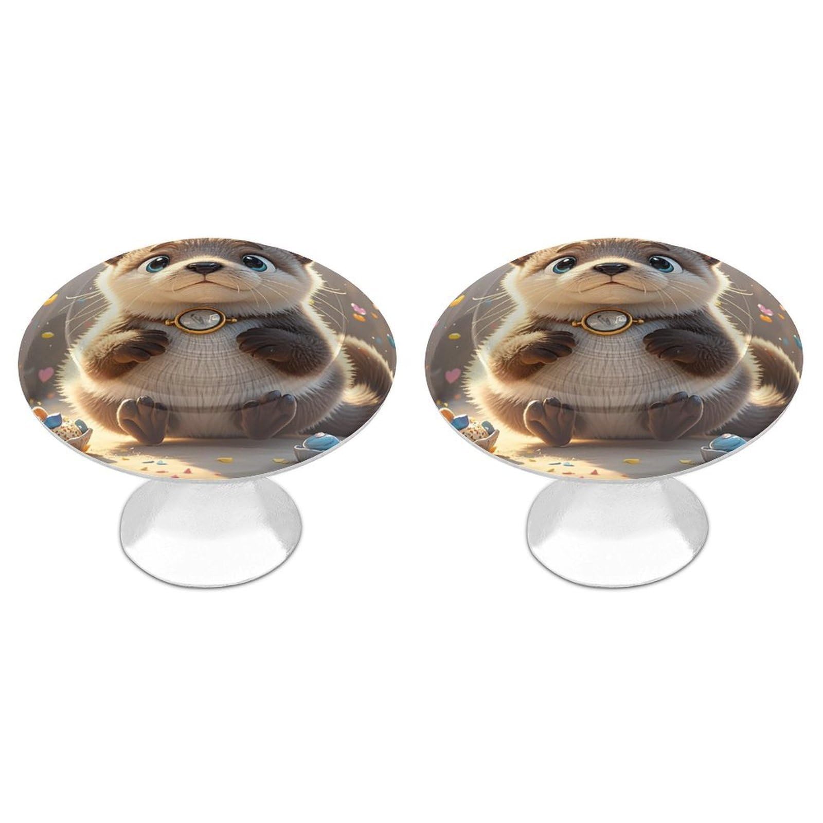 FekiLoot Cartoon Cute Otter Cabinet Knob 2 Pack Mini Round Drawer Pulls Stainless Steel Dresser Drawer Knobs Kitchen Drawer Hardware for Bathroom Dresser Closet Door Knobs