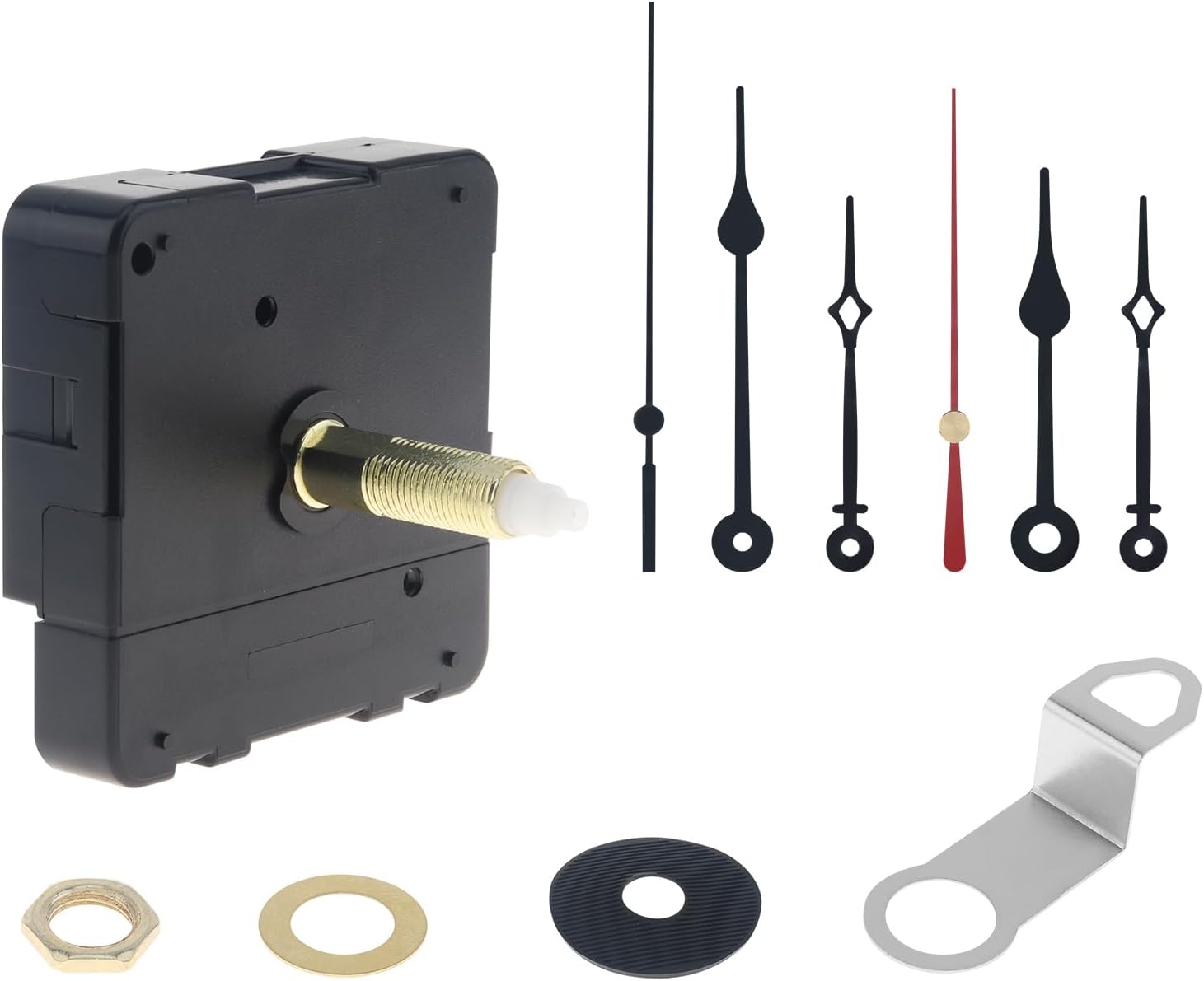 31 mm (1-1/4 inch) Long Shaft Quartz Silent Clock Movement for DIY Repair with 2 Pairs Pointer Hands,Silent Sweep Seconds Mechanism (Black Hands, 31 mm (1-1/4 inch) Long Shaft-24mm Thread)