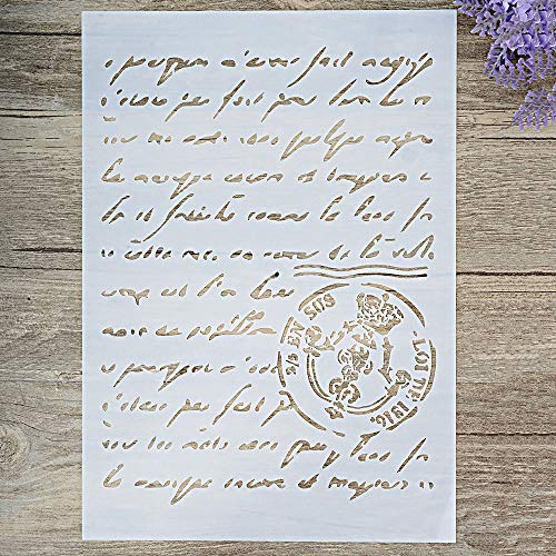 DIY Decorative French Script Stencil Template for Painting on Walls Furniture Crafts (A3 Size)