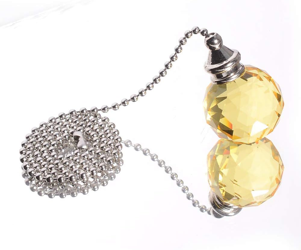 2 Pcs Ceiling Fan Pull Chain Crystall Ball Prism Dazzling Pendant - Yellow
