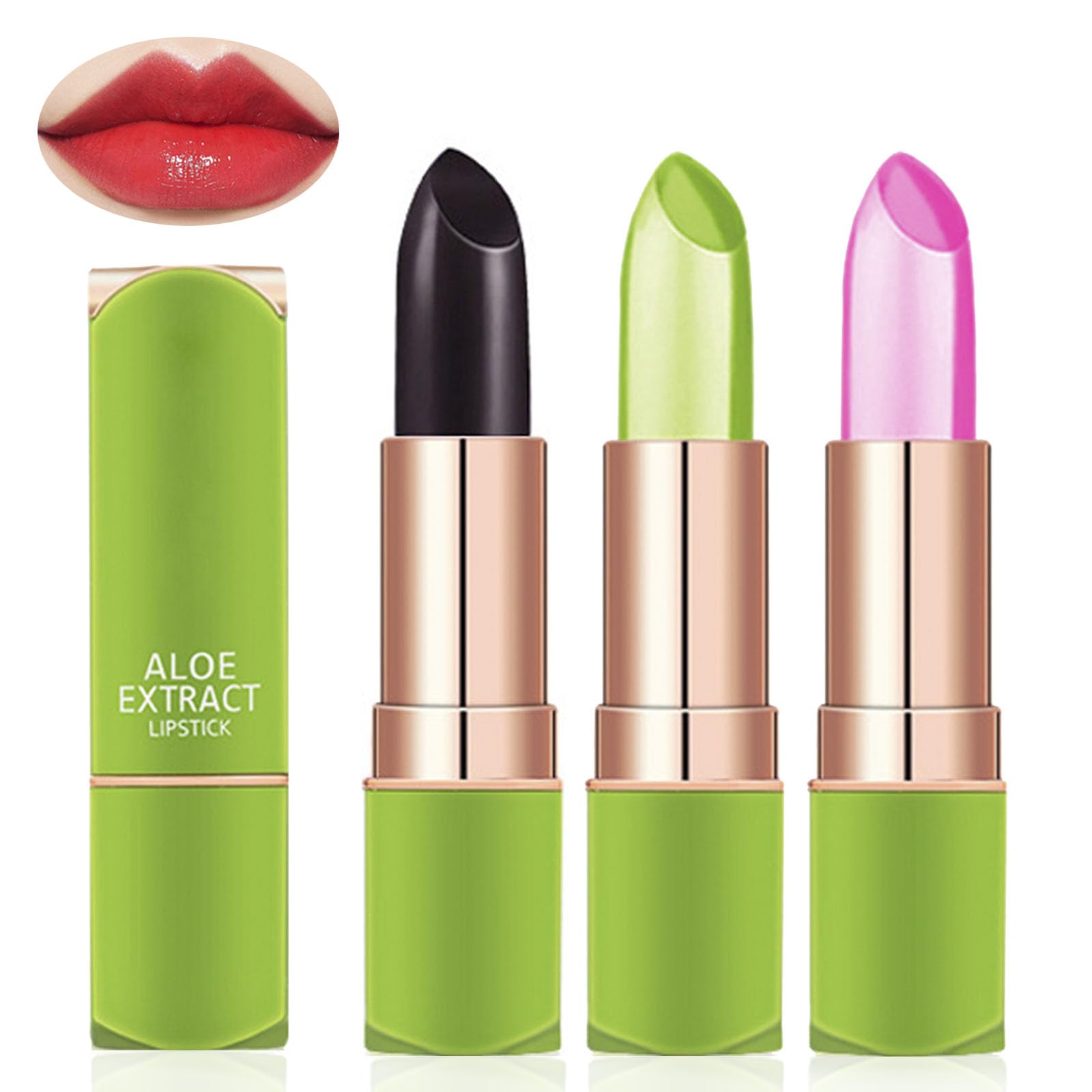 3PCS Aloe Vera Color Changing Lipstick Set - Moisturizing Long Lasting Lip Balm, Magic Temperature Activated Lip Tint
