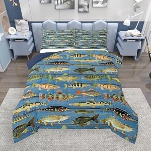 Feelyou Bass Fish Comforter Set Twin Size Bedding Set