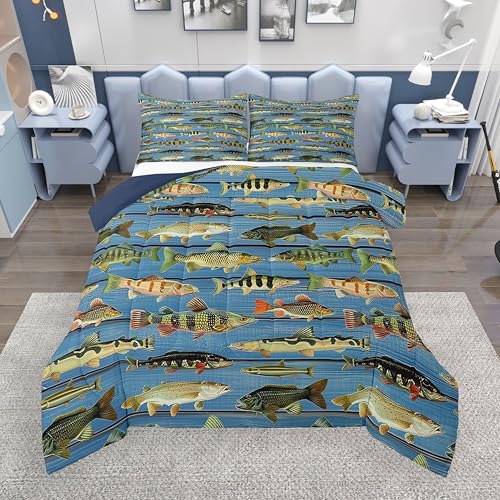 Feelyou Bass Fish Comforter Set Twin Size Bedding Set