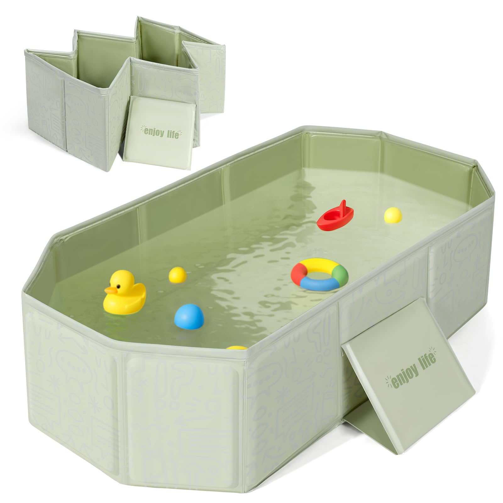 Orzbow Faltbar Baby Badewanne, Tragbare Babybadewanne mit Dreieckige Stütze, Reise Badewanne Baby für Den Außenbereich, Geeignet für 0-8 Jahre, Faltbar auf 0,1m³, Langlebig & Platzsparend, Grün