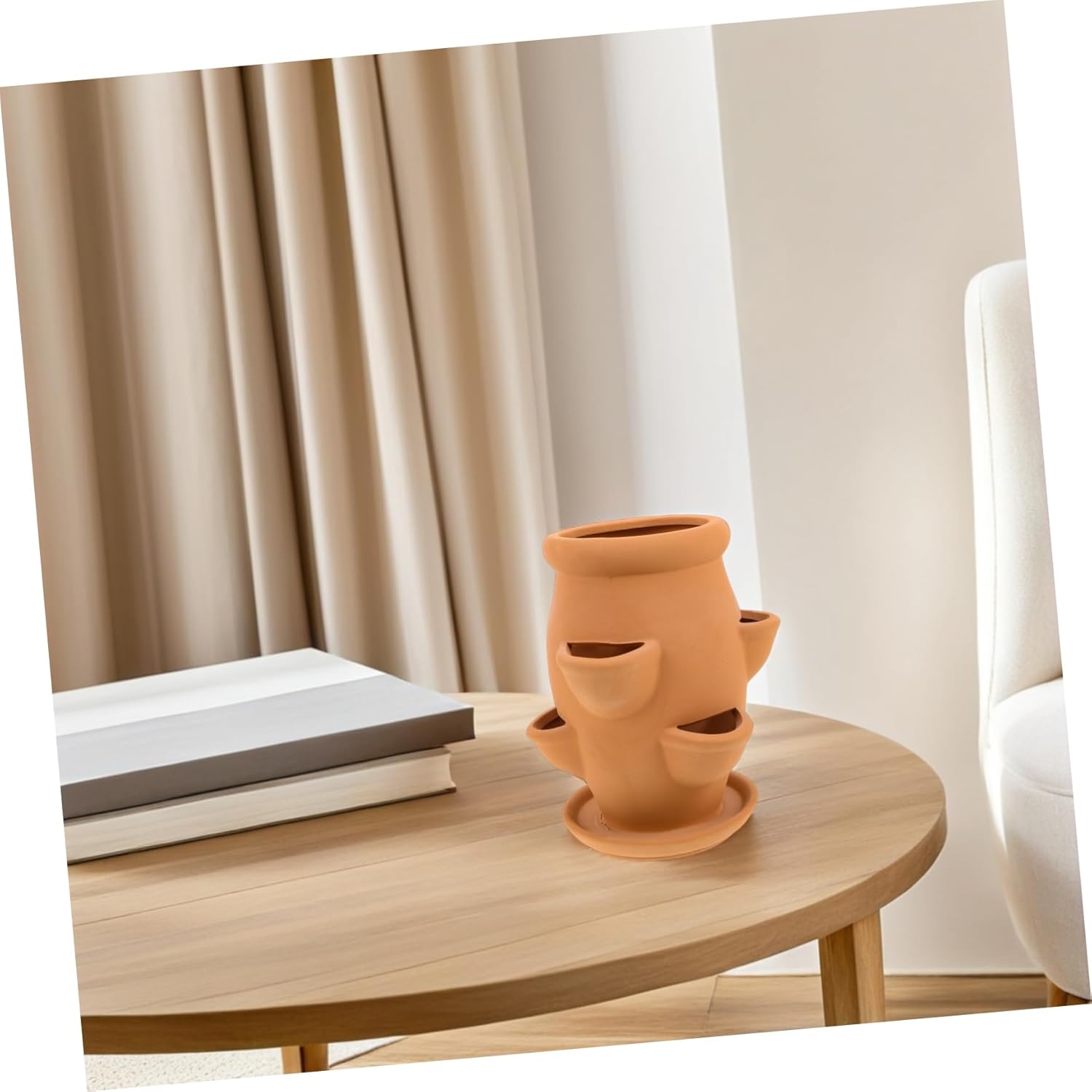 Ceramic Strawberry Tower Planter for Succulents and Herbs Lightweight Multi-Opening Flower Pot for Indoor Gardening Decorative Container 6 Pockets