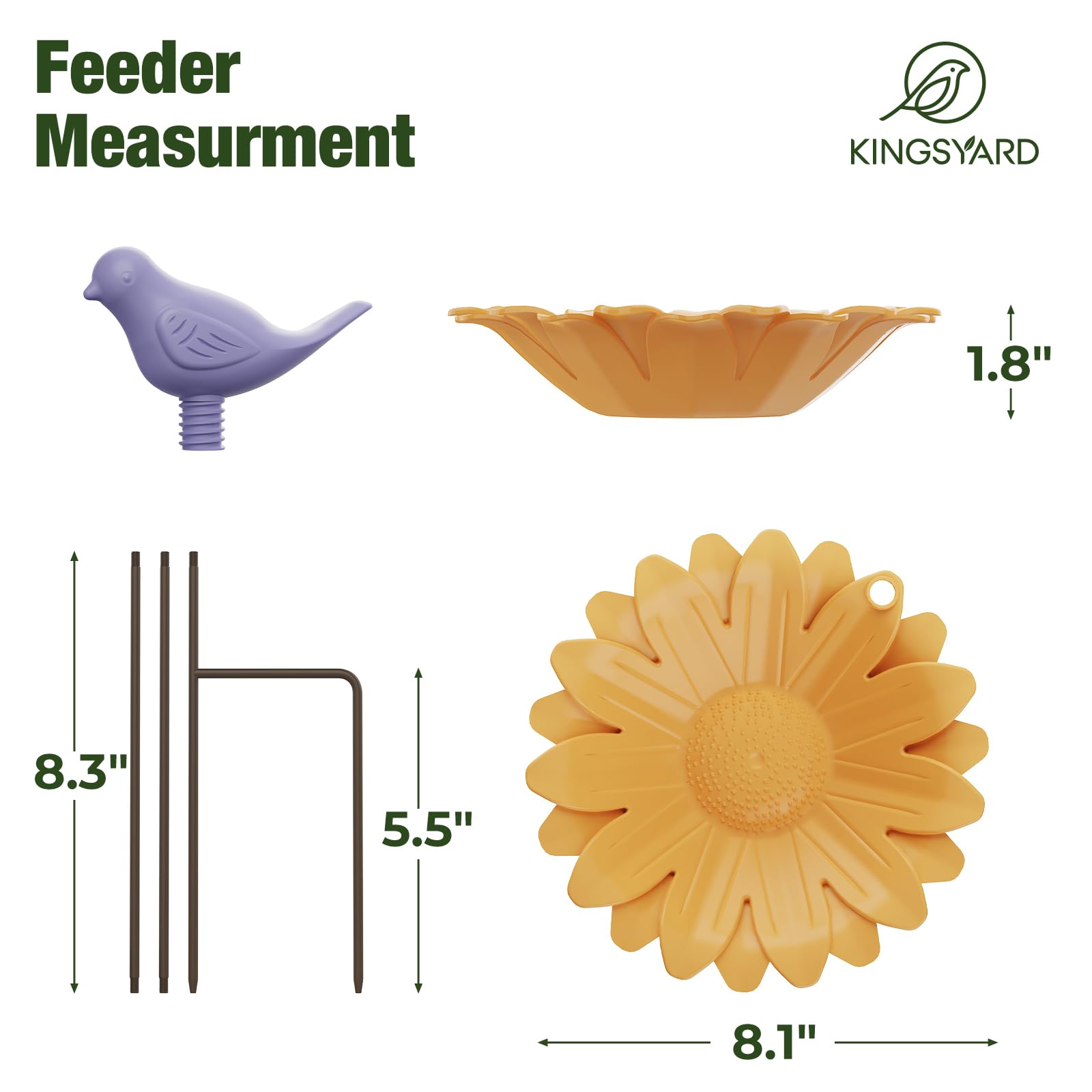 Kinsgyard 2 Pack Free Standing Tray Bird Feeders with Adjustable Pole, Wild Bird Feeder for Outdoor Garden Yard Decor, Large Seed Capacity, Easy to Clean and Refill, Yellow & Beige — view 3