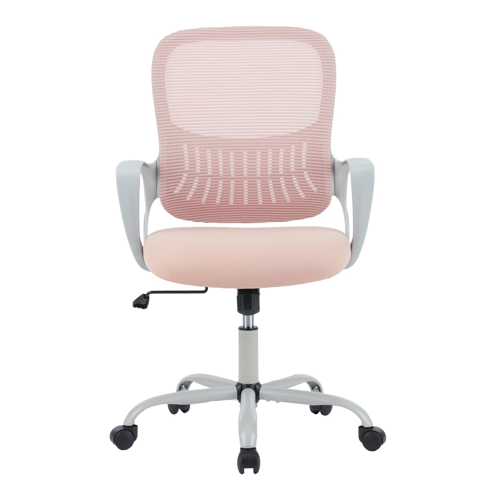 sweetcrispy office computer desk managerial executive chair, ergonomic mid-back mesh rolling work swivel chairs with wheels, comfortable lumbar support, comfy arms for home,bedroom,study,student,pink
