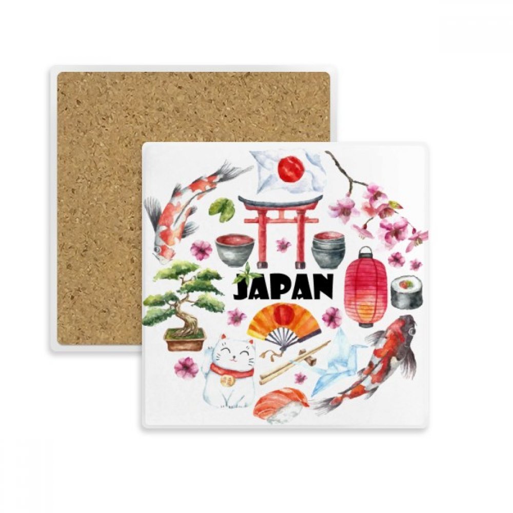 Coaster japonais aquarelle carré en pierre absorbante multicolore pour tasse