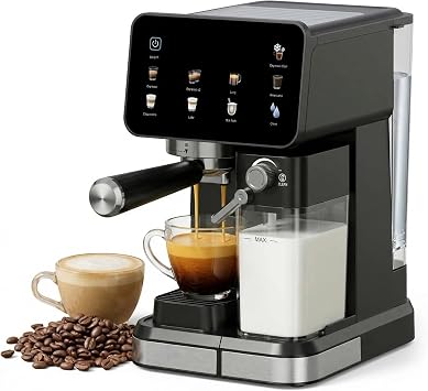 Espresso Machine with Color Touchscreen, 20 Bar Espresso Maker with Automatic Milk Frother, Coffee Maker for Home - Cold Brew Cappuccino Latte Americano, 1350W