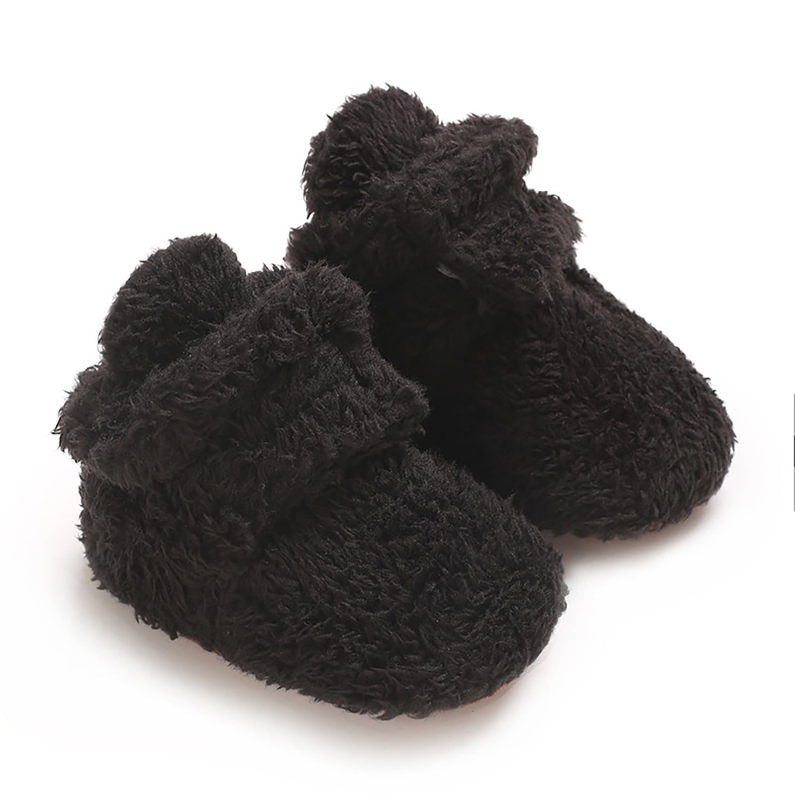 Newborn Baby Fleece Booties Girl Boy Cozy Non-Slip Soft Warm Slippers Sock Shoes Infant First Walking Shoes Home Shoes (Black, 6-9 Months)