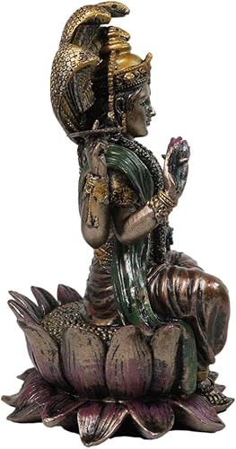 Miniatura 4 de Ebros Gift Dios hindú Señor Vishnu sentado en cabezas de cobra Estatua del trono Narayana El preservador y protector Figurilla Panchayatana Puja