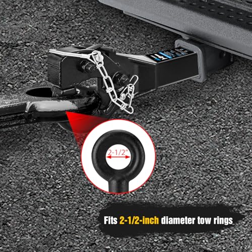 Image of Nilight 10-TON Pintle Hitch for 2-Inch Receiver Hook Military Receiver 20000LBS,Fits 2-1 /2 in Lunette Ring, Gloss Black Powder Coat
