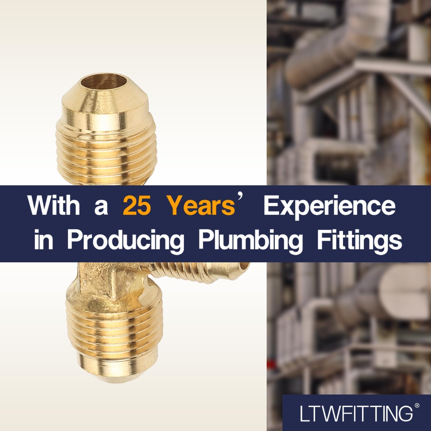 LTWFITTING Brass 3/8" x 3/8" x 1/4" OD Flare Reducing Tee,Brass Flare Tube Fitting(Pack of 150)