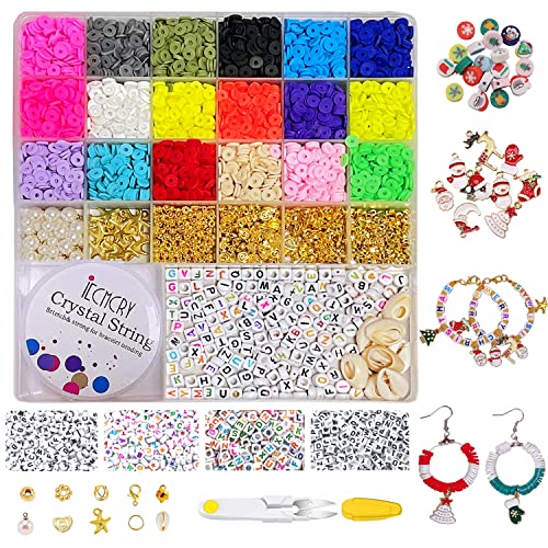 4418 Pcs Clay Beads, Missicee 18 Colors Flat Round Polymer Clay Beads Kit,Preppy Beads with Complete Alphabet Beads Kit and Christmas Charms for DIY Jewelry Bracelets Making