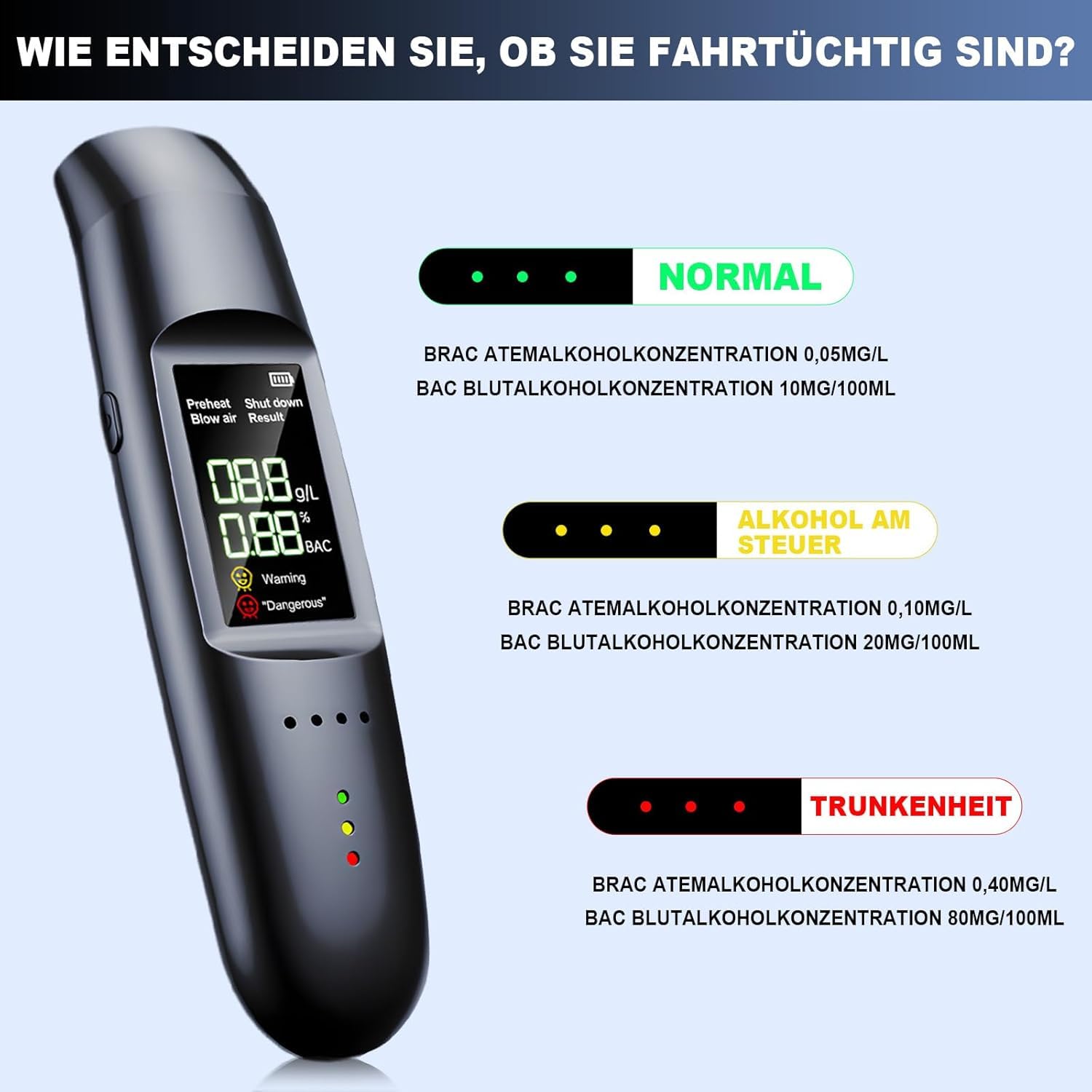 Alkoholtester Polizeigenau, Sprachansage, Genaue Messungen, mit Digitaler LCD-Anzeige, Promillemessgerät, Kein Mundknebel Erforderlich, Alkoholtester, Kann Zu Hause Oder Auf Partys Verwendet