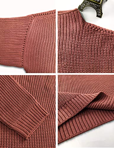 Image of Ugerlov Women's Oversized Sweaters Batwing Sleeve Mock Neck Jumper Tops Chunky Knit Pullover Sweater
