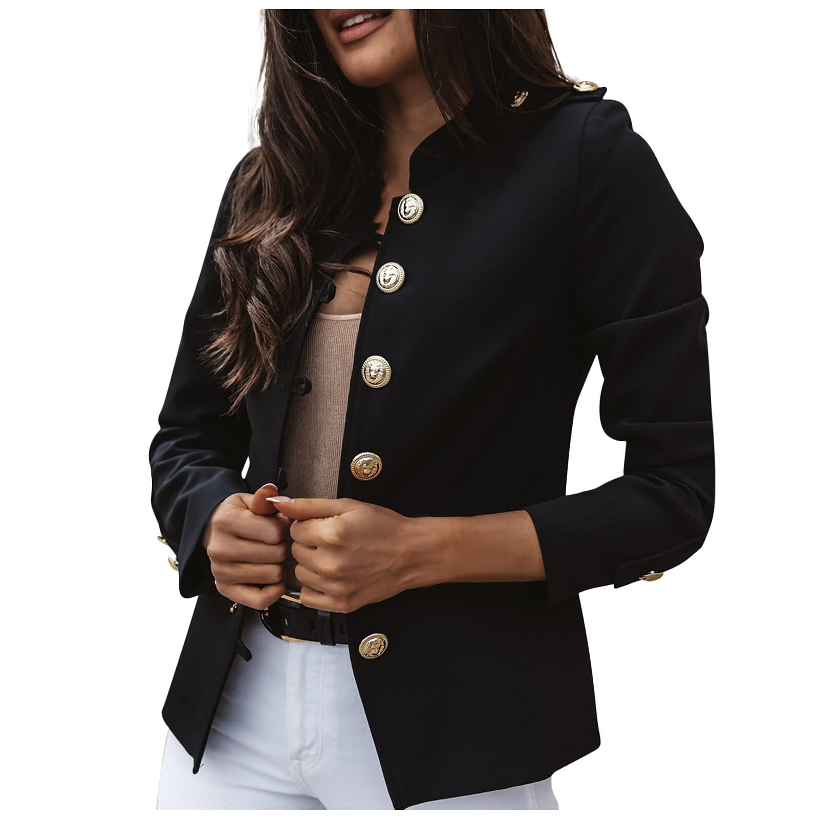 Blazer Jackets for Womens Mock Neck Button Jacket Open Front Cardigan Classic Daily Business Casual Suit Coats