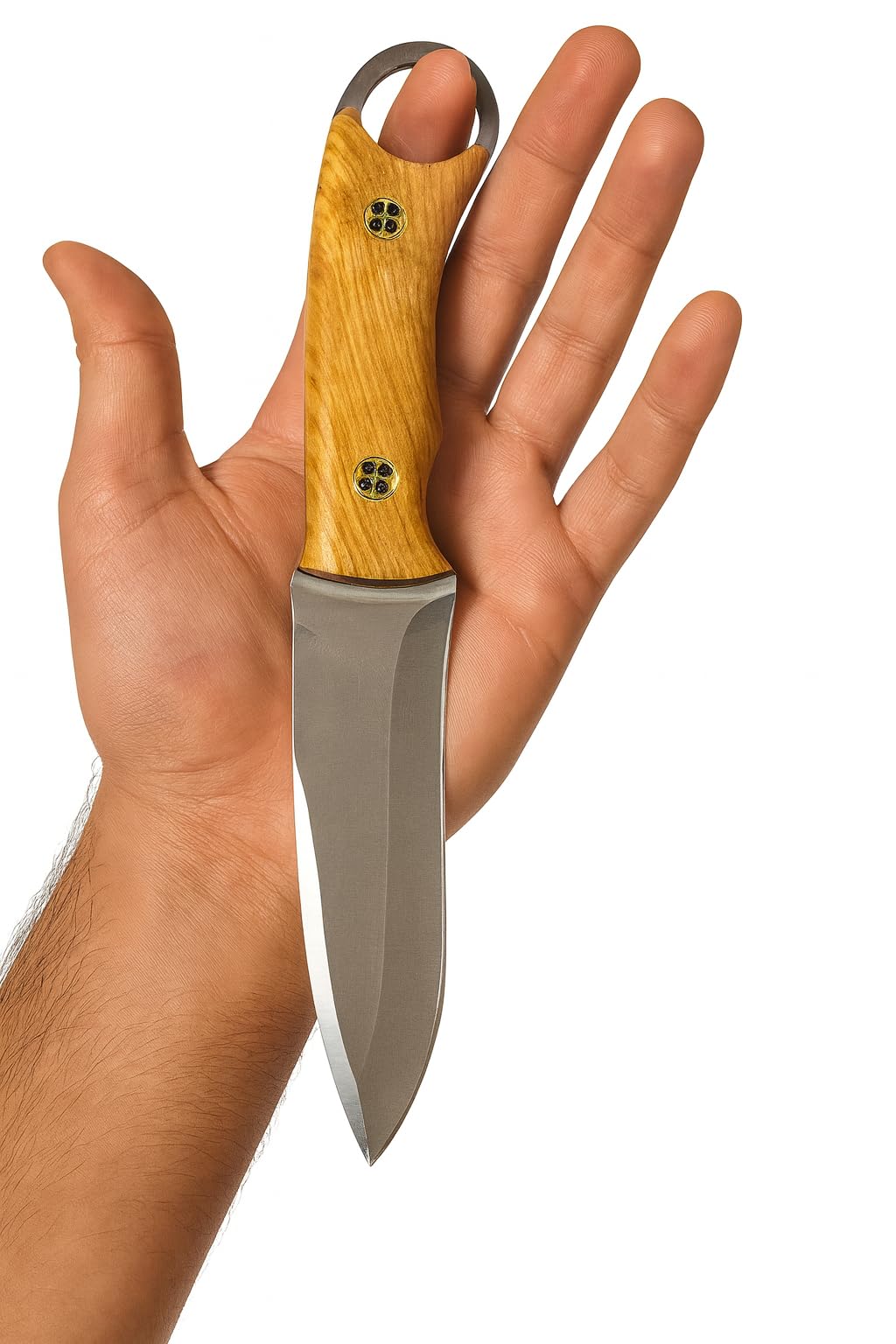 Hunting Knife, Stainless Steel Blade and Olive Wood Handle - Blacksmith Made Camping Knifes - Bushcraft Knives- Survival Knife with Leather Cover. (HK-128)