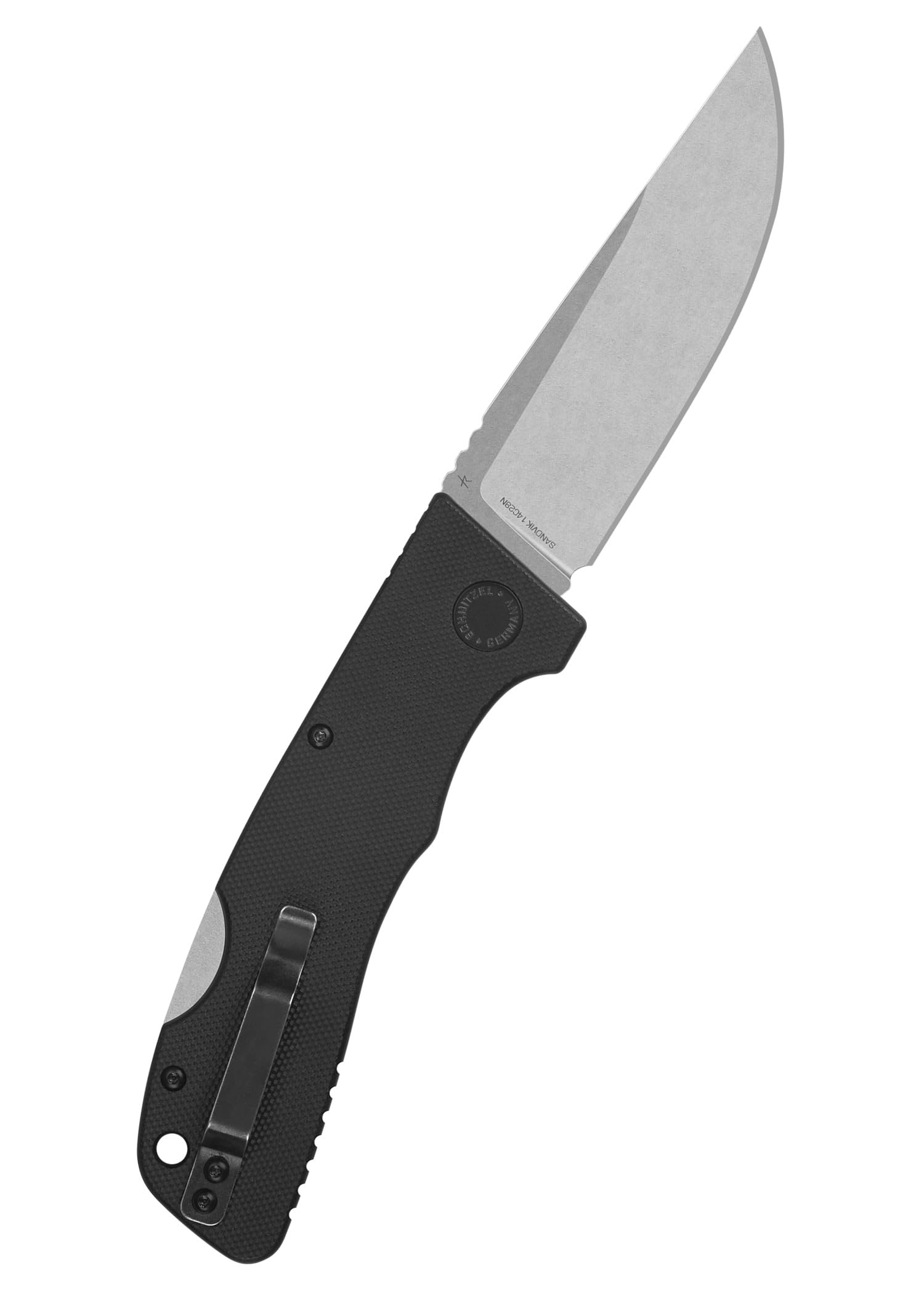 SCHNITZEL KVAR - Outdoor Pocket Knife - Swedish Steel - G-10 Handle Scales - Bushcraft, Folding, EDC-Knife, Adults (Black, Stonewashed)