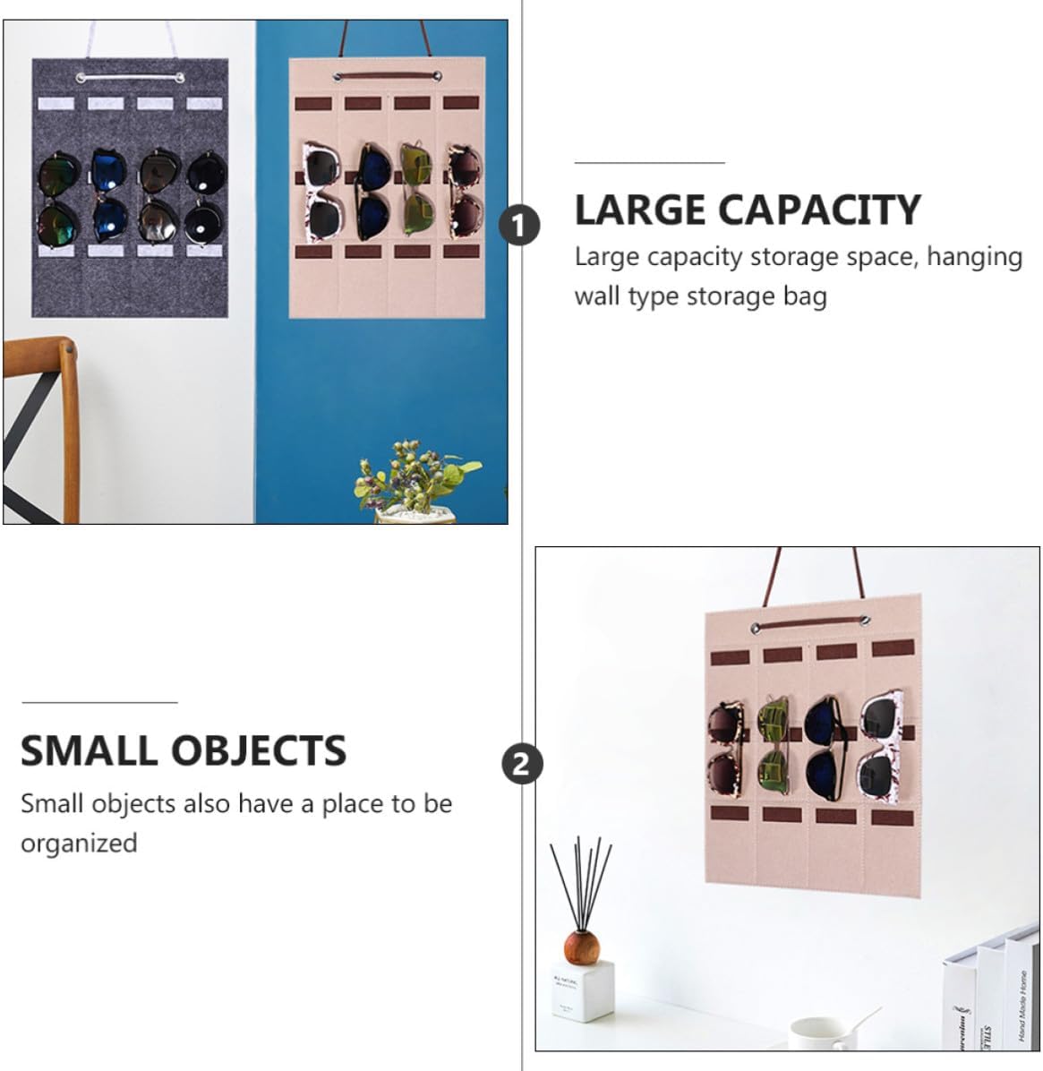 Beige Sunglasses Pocket Multi Hanging Organizer with Felt Mount Wall image 5