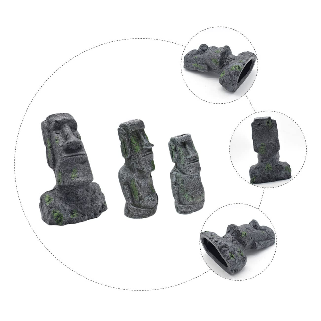 Yardwe 3piezas Estatuas Moai Para Acuario Para Decoración De Peceras y Terrarios Adornos De Paisaje De Isla De Pascua Para Peces y Reptiles