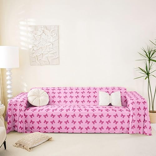 Vista 13 de Erosebridal Funda de sofá Kawaii de 71 x 102 pulgadas, con lazo de cinta, antideslizante, bonito color rosa, con lazo de princesa, protector de sofá