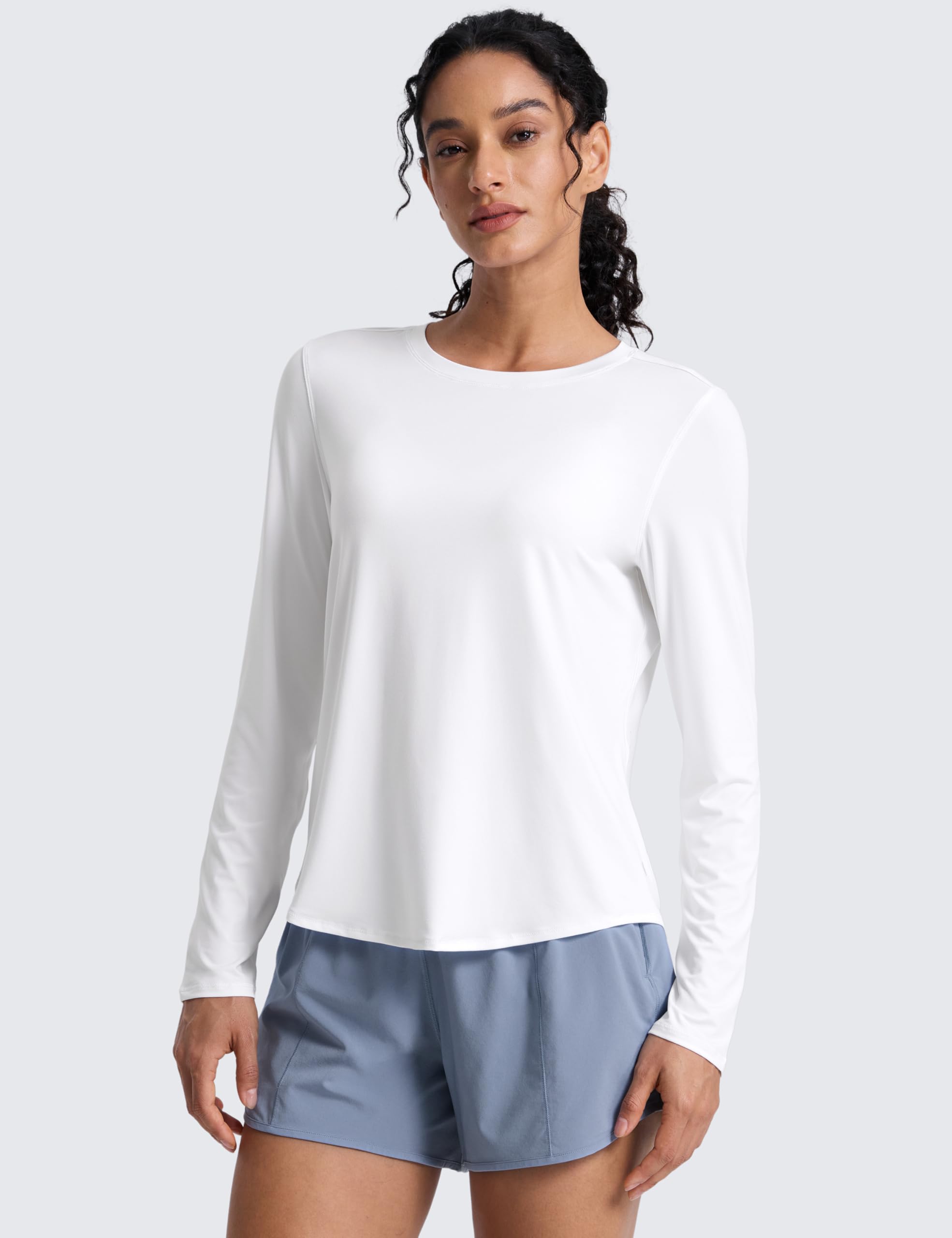 CRZ YOGA Ligero Top Manga Larga Cuello Redondo | Entrenamiento, Absorbe Humedad, Corte Clásico, Longitud Cadera, Detalles Reflectantes, Camisas para Mujer