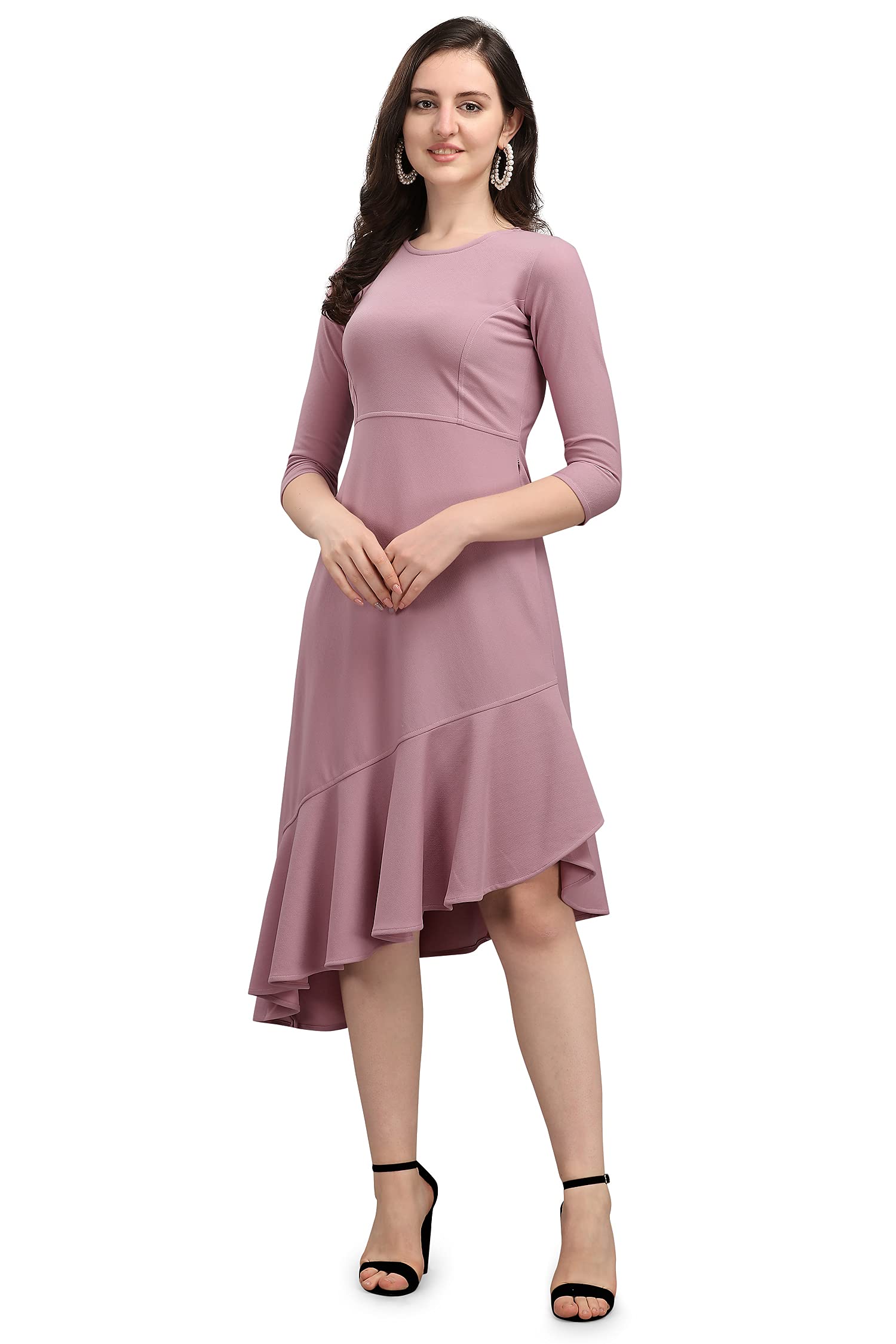 Purvaja Women's Corduroy Fit And Flare Knee-Length Dress (Ruby-026-Lv-L_Light Violet