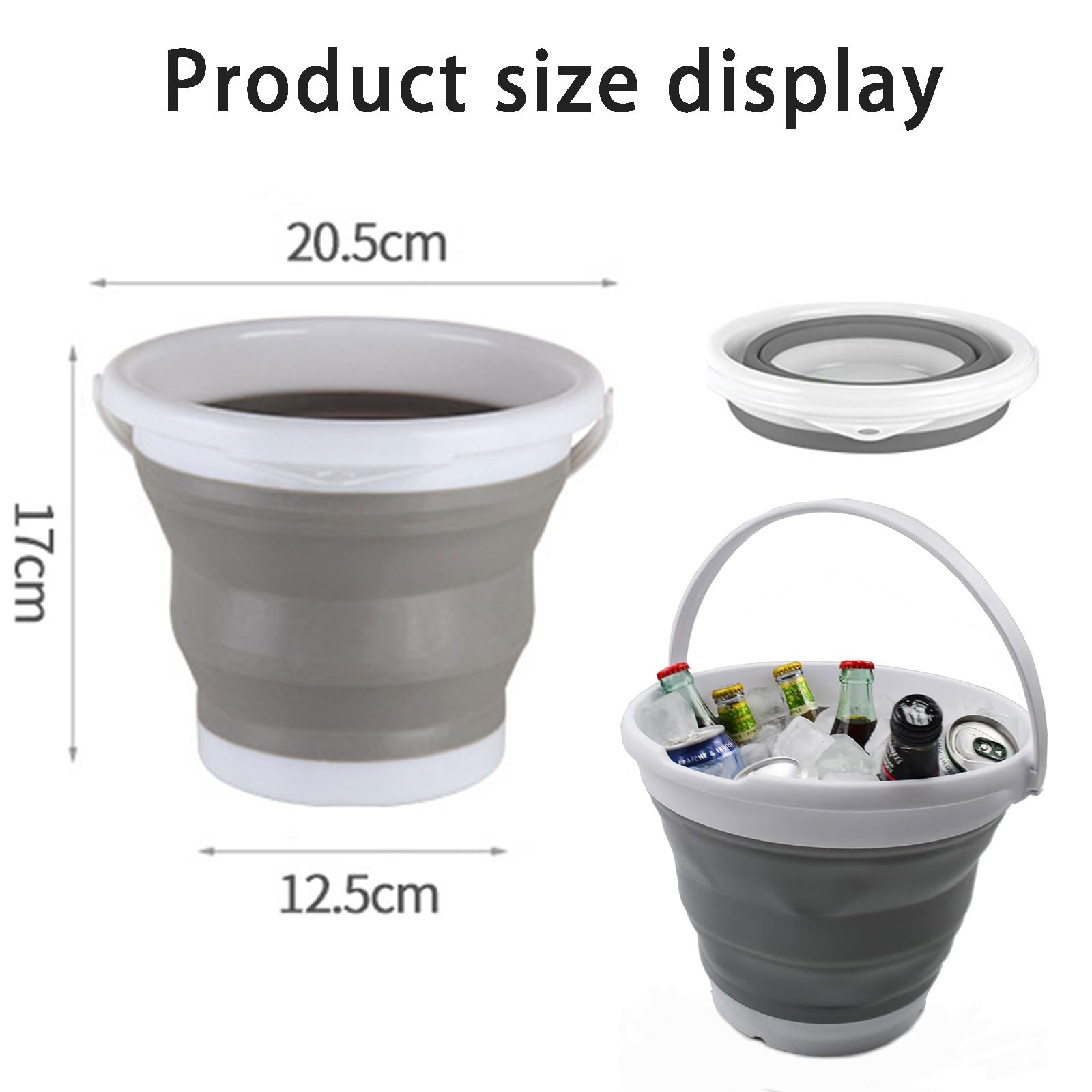 Opvouwbare emmer, opvouwbare siliconen emmer, opvouwbare kunststof emmer, inklapbaar, ronde badkuip, draagbare wateremmer voor vissen, voor reizen, kamperen, outdoor, reisauto, 3 l, grijs