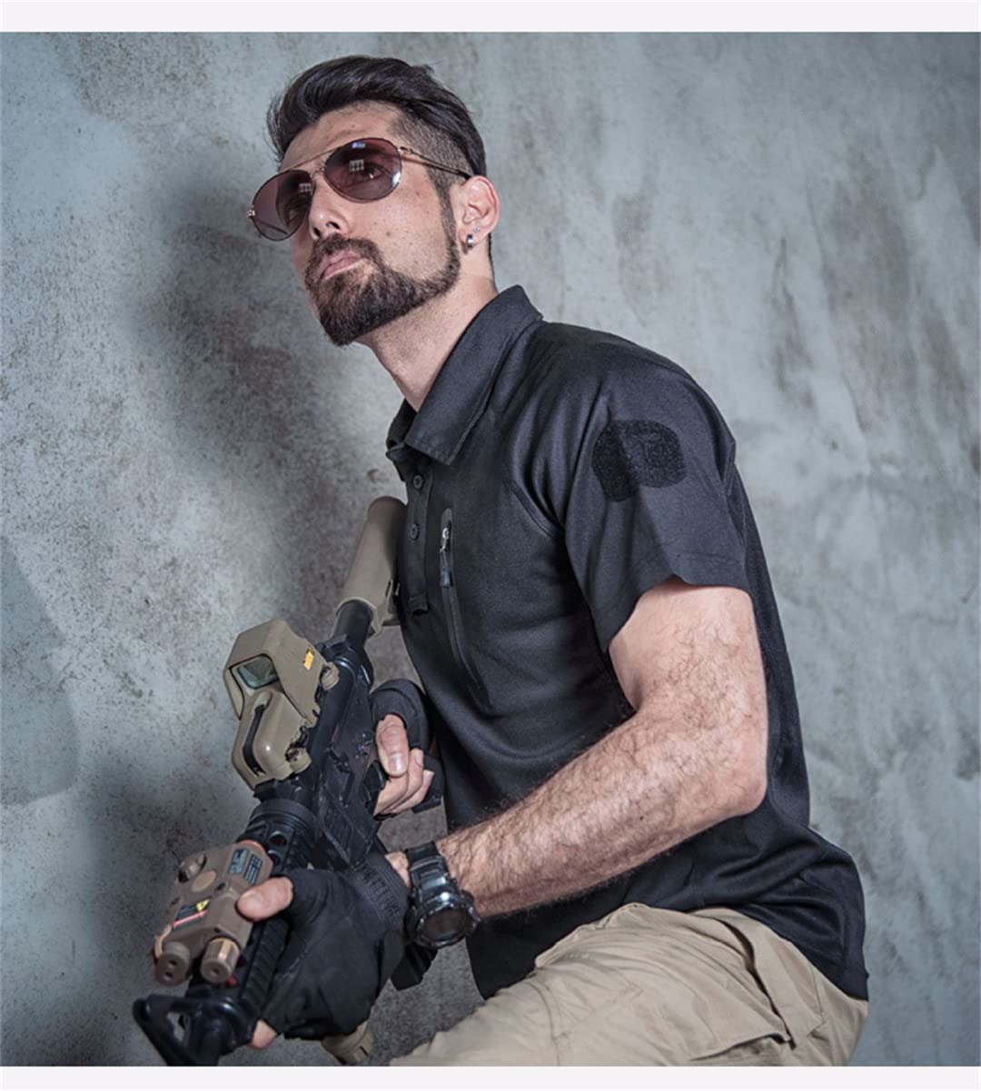 Maglietta a Maniche Lunghe da Uomo a Manica Lunga con Taschino sul Petto Tattico Militare all'aperto Quick-Dry T-Shirt (Blu M)
