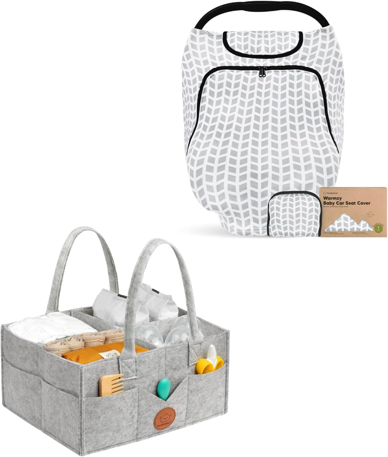 Keababies Car Seat Cover for Babies and Baby Diaper Caddy Organizer - Baby Car Seat Canopy for Spring, Autumn, Winter - Large Baby Organizer, Nursery Baby Essential Organizer