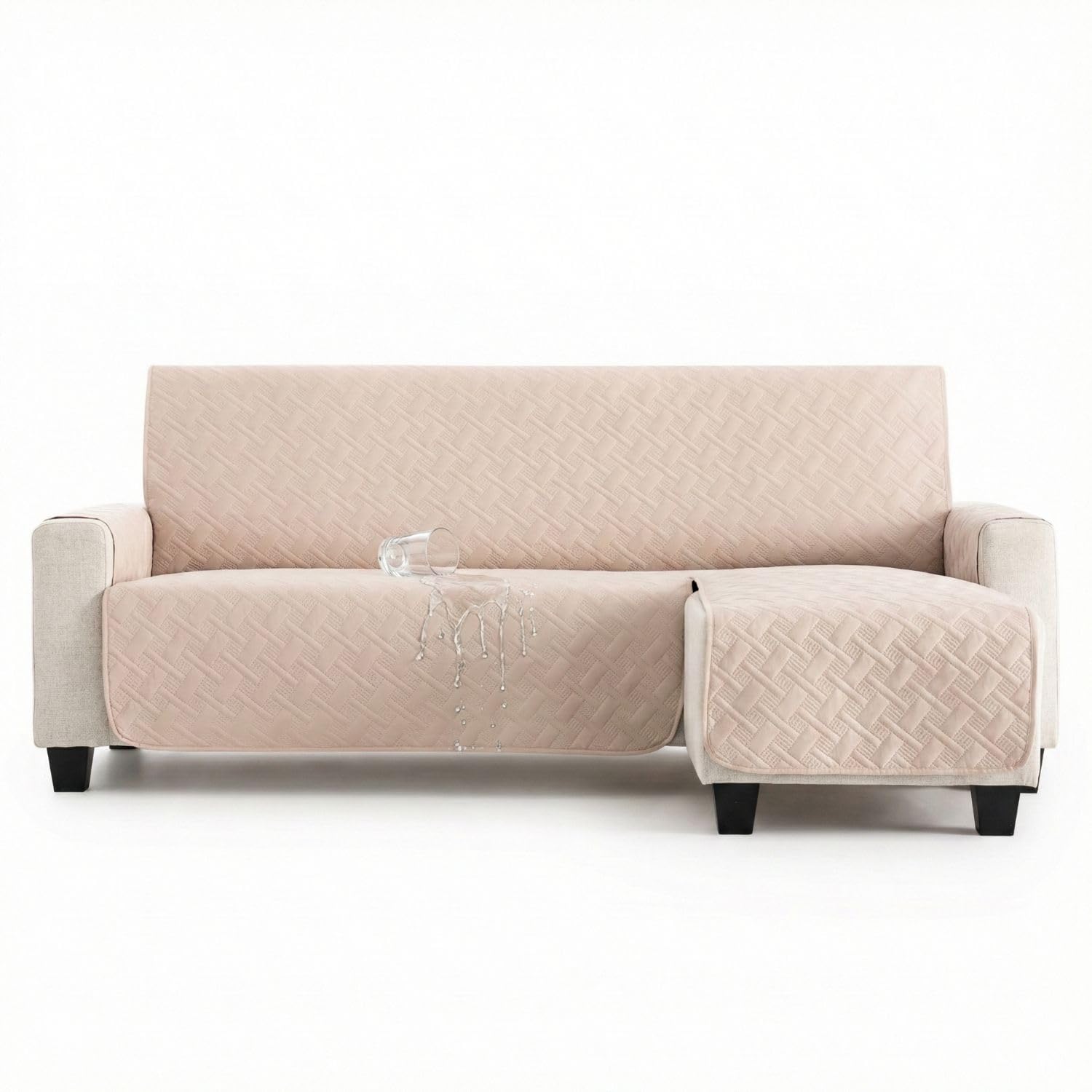 MaxiFUNDAS | Dry Protect Sofa Cover | Beige | Right Chaise Longue 280 cm | Liquid Repellent | Padded | Stain Resistant Protective Cover | Suitable for Pets OEKO-TEX STANDARD 100