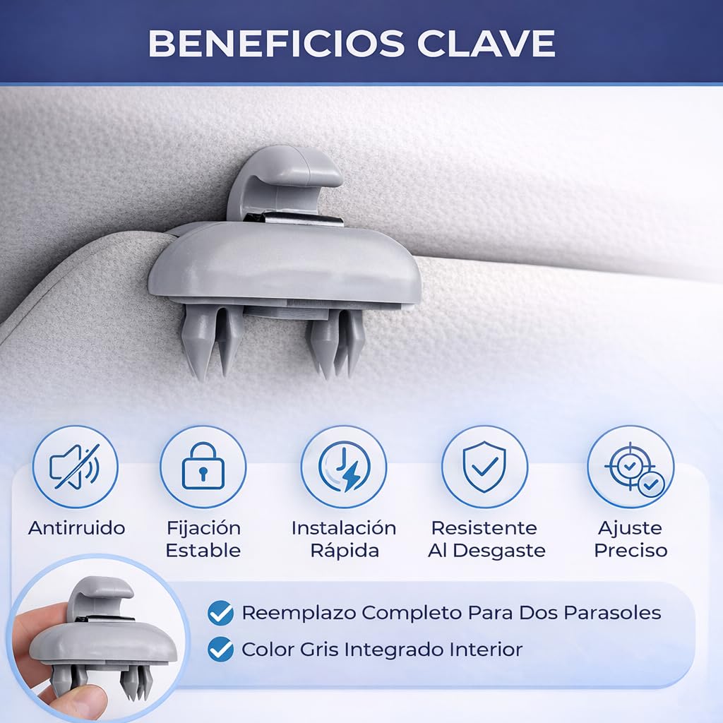 [4 Piezas] Clip Parasol Coche Repuesto Visera Interior Ajuste Preciso Compatible Audi A1 A3 A4 A5 Q3 Q5 S3 S4 S5 TT Gancho Fijacion Techo Vehiculo Plastico Reforzado Gris OEM Duradero Antiruido — view 7