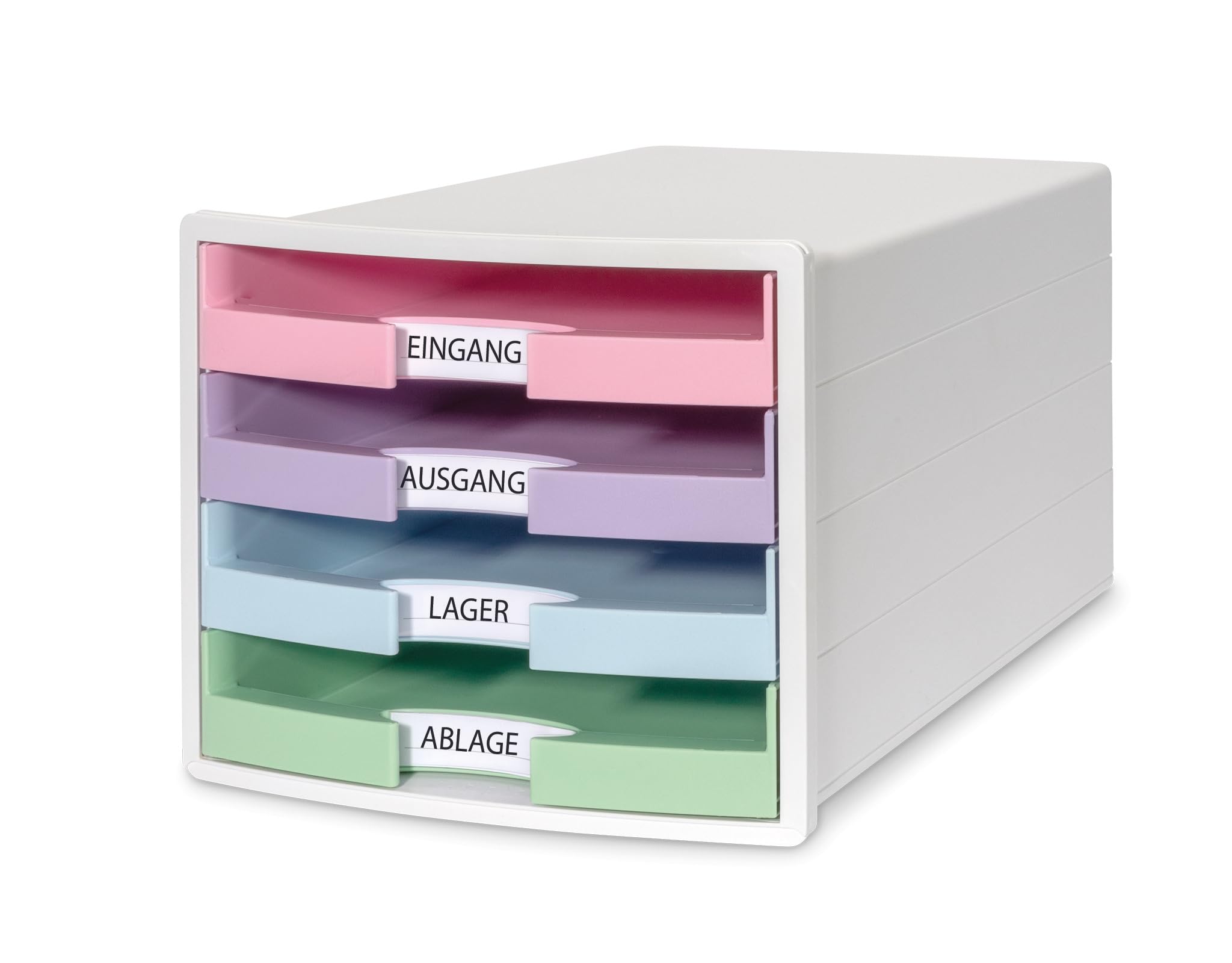 HAN Impuls 2.0 Drawer Box with 4 Open Drawers for DIN A4/C4 Including Labelling Labels, Pull-Out Lock, Furniture Friendly Rubber Feet, Premium Quality, 1013-129, White/Pastel
