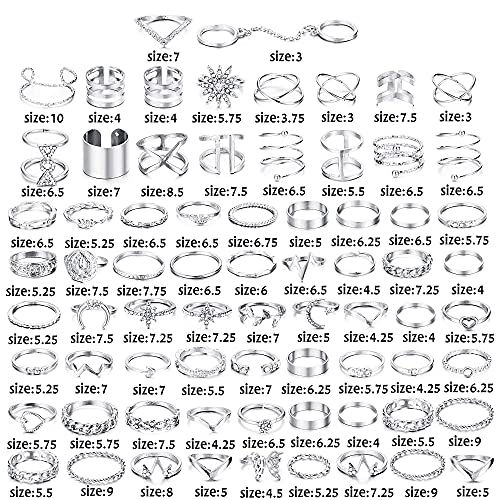 Joerica 70Pcs Knuckle Rings For Women Stackable Joint Midi Finger Ring Set Silver Tone #TOP5