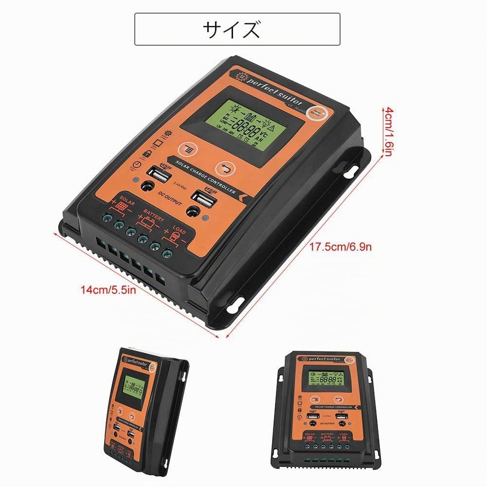 Controlador solar MPPT 12V/24V 30A50A Panel solar Controlador de batería USB dual Pantalla LCD IP32 Adecuado para automóviles y motocicletas o pequeños electrodomésticos (30A)