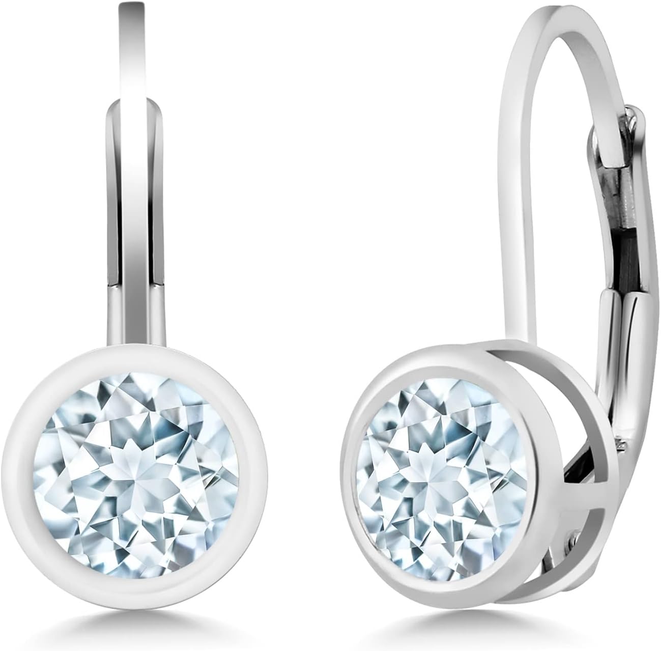 Gem Stone King 925 Sterling Silver Gemstone Birthstone Dangle Leverback Earrings For Women | Round 5MM | Round Genuine Birthstone Earrings | Fine Jewelry for Her Mom Wife