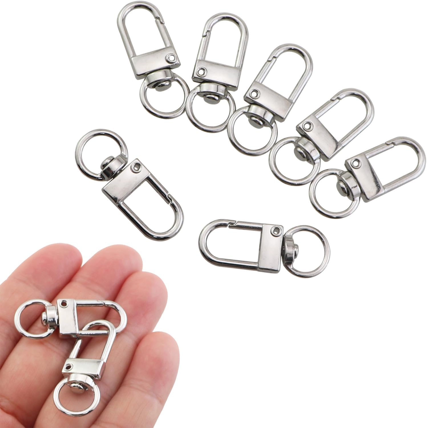 20PCS 32.7x9.6mm Spring Swivel Lanyard Clasps Keyring Wallet Craftwork Hooks Metal Lobster Snap Clasps Silver for Handbags Bracelets Necklaces