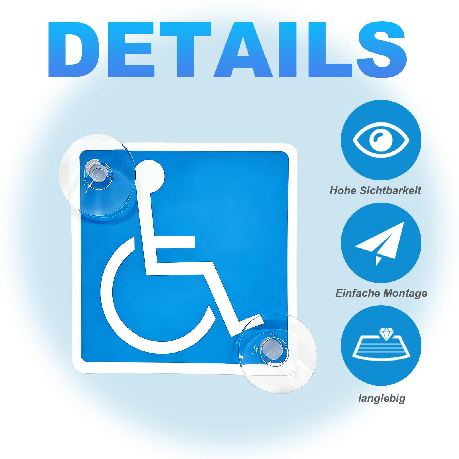 Saugnapf Rollstuhlfahrer Schild Auto - Behinderten Aufkleber Auto 12x12cm, Rollstuhl Aufkleber Auto, Behindertenschild Autoschild für Windschutzscheibe, Barrierefrei Aufkleber für Behinderte (2 Stück) - 3