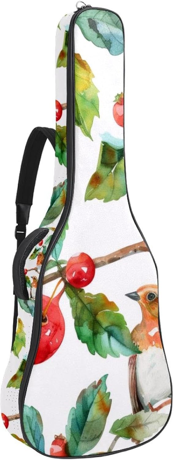 40 41 42 Inch Guitar Bags, Waterproof Padded Acoustic Guitar Case Backpack with Adjustable Shoulder Strap & Pockets, Summer Forest Fruits Plants Berries Birds
