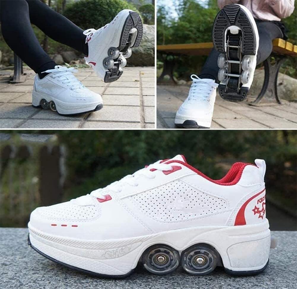 Zapatillas con Ruedas, Niños Skateboarding, Zapatillas Ruedas Multiusos 2 En 1 Patines Zapatillas Quad Rued Sneakers Moda Zapatillas Regalo de cumpleaños Niños y niñas