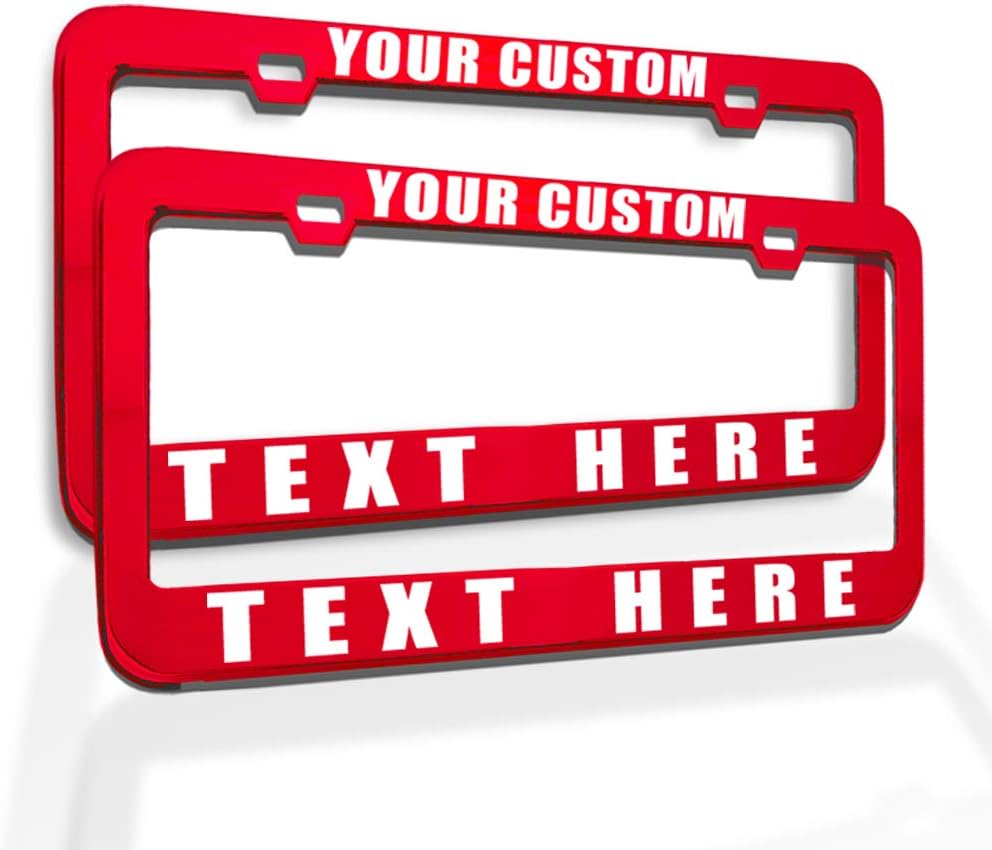 Custom License Plate Frame Custom Personalized Text Funny Metal Cute Car Accessories License Plate Holder Red 2 Holes Set of 2