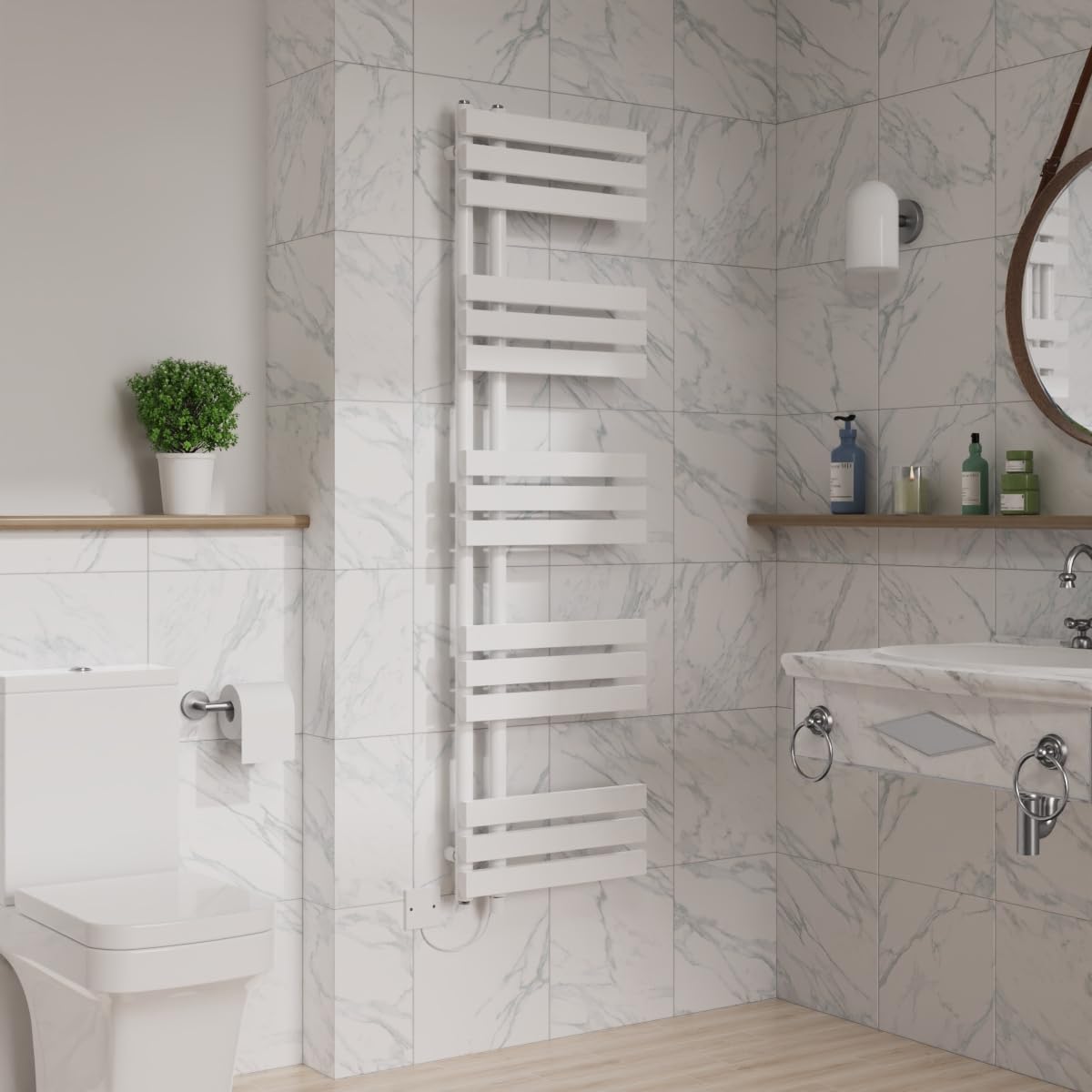 Warmehaus White 1600X450mm Designer Bathroom Electric Heated Towel Rail Rad Ladder Radiator Kit 800W